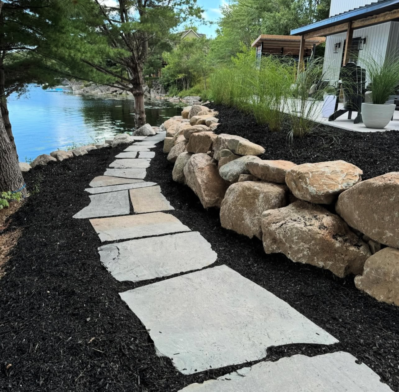 Curved stone walkway